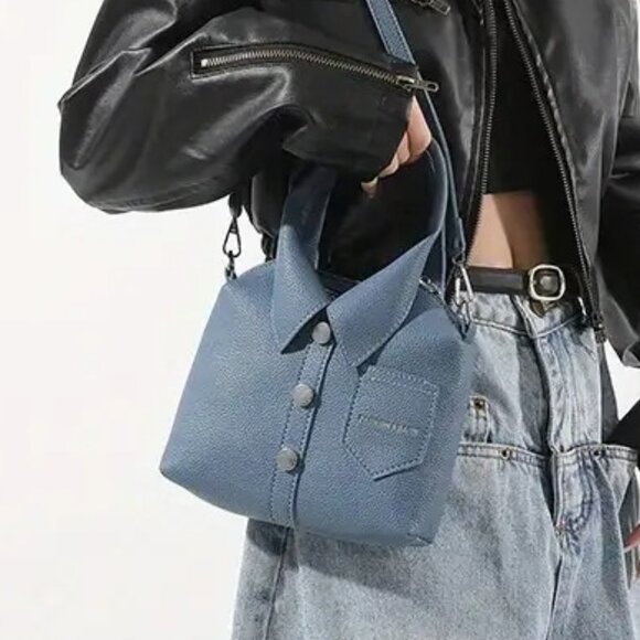 Blue Trendy Stylish Shirt-Inspired Handbag or Shoulder Bag w/Adjustable strap - Picture 3 of 10